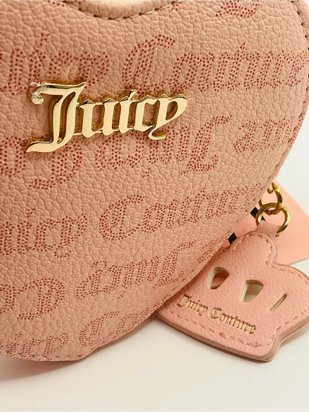 NWT Juicy Couture Pink Heart Wristlet Coin Purse Crown Zip Pull - Macaroon Dots